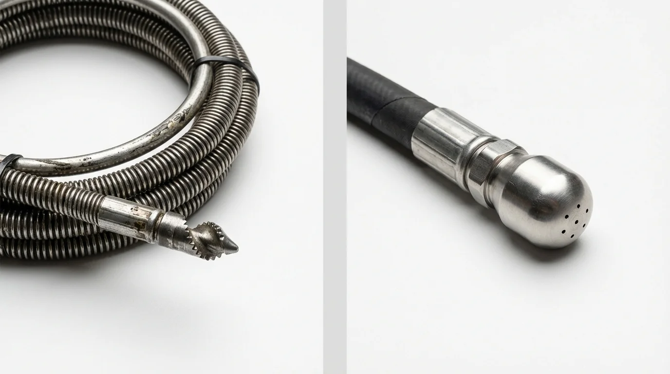 Drain snake cable and hydro jetting nozzle used for drain cleaning in Brandon, FL