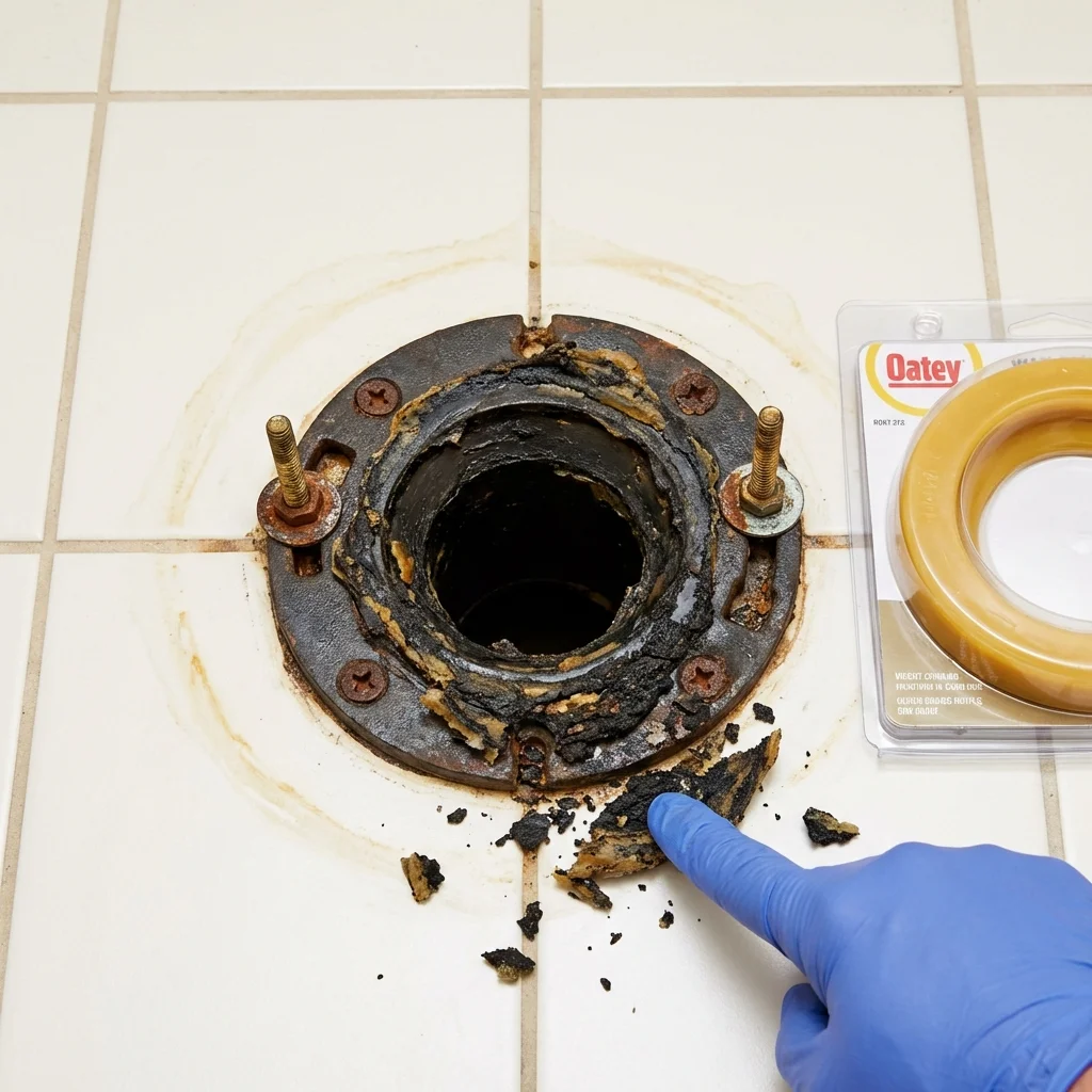 Failed wax ring showing water seepage at the base of a toilet in a Brandon, FL home